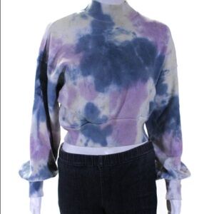 Spiritual Gangster Womens Tie Dyed Mock Neck Crop Sweatshirt Blue Pink Size XS